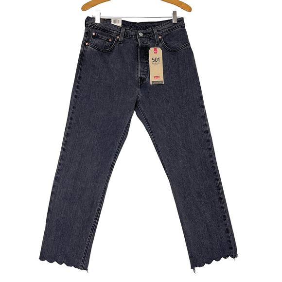 Levis 501 Original Crop Jeans Sz 29x26 Lady Crush Black Straight High Rise - Picture 2 of 12